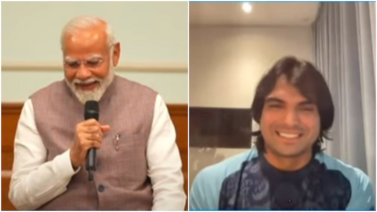 Narendra Modi during interaction with Olympic Champion Neeraj Chopra on Thursday. - Youtube Narendra Modi